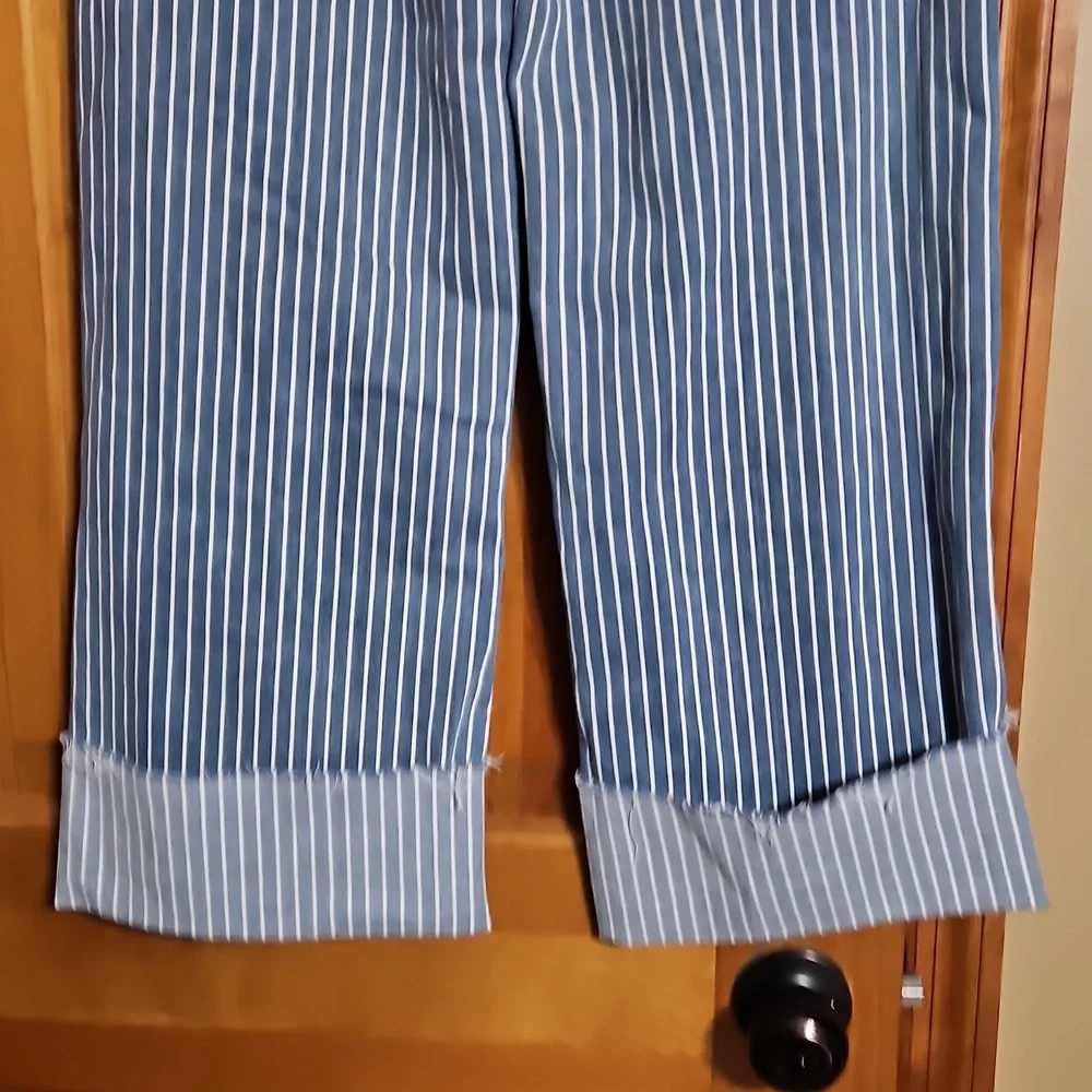 Aqua Striped Cuffed Dad Blue Striped High Waisted Denim Jeans - Picture 8 of 13